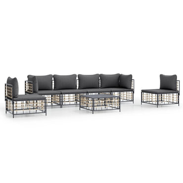Salon de jardin 7 pcs avec coussins anthracite résine tressée