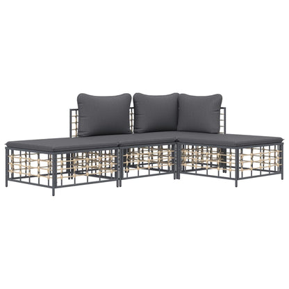 4 PCS Móveis de jardim com almofadas de antracite de resina trançada