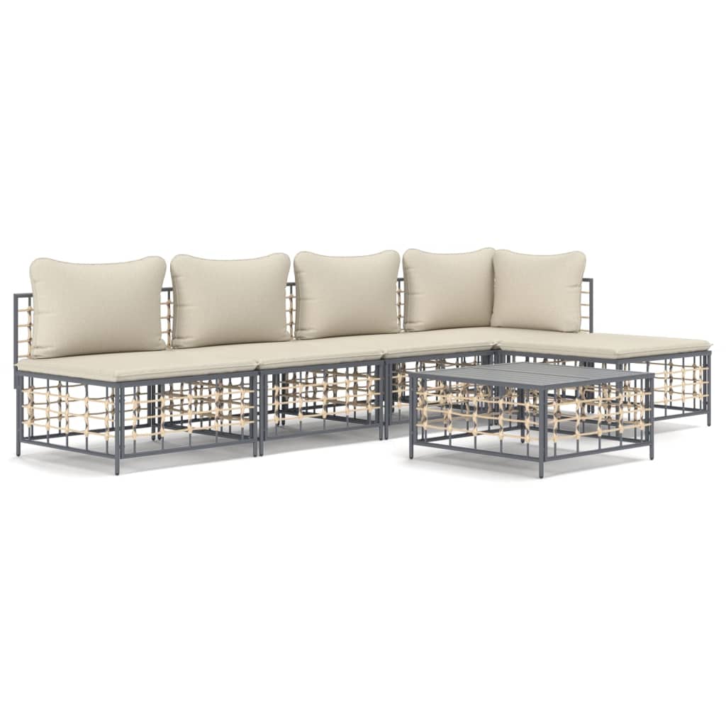 6 pcs garden furniture with braided resin anthracite cushions
