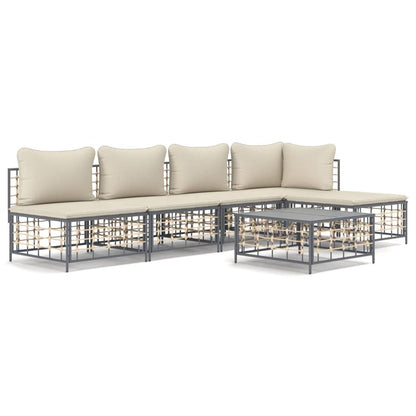 6 pcs garden furniture with braided resin anthracite cushions