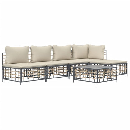 6 pcs garden furniture with braided resin anthracite cushions
