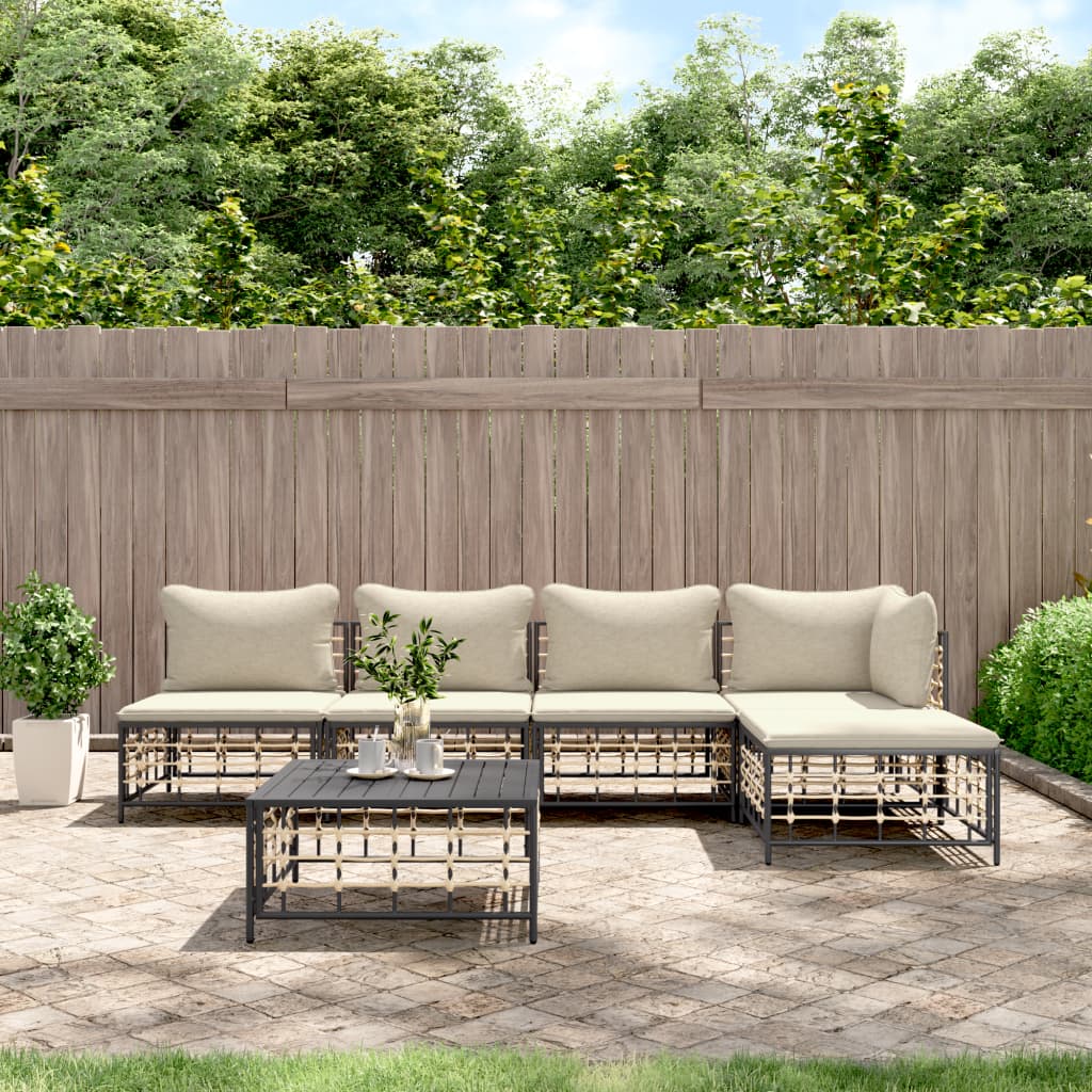 6 pcs garden furniture with braided resin anthracite cushions