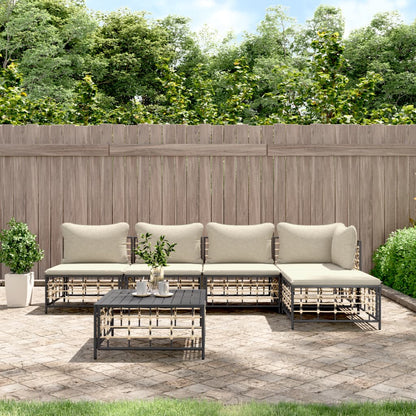 6 pcs garden furniture with braided resin anthracite cushions