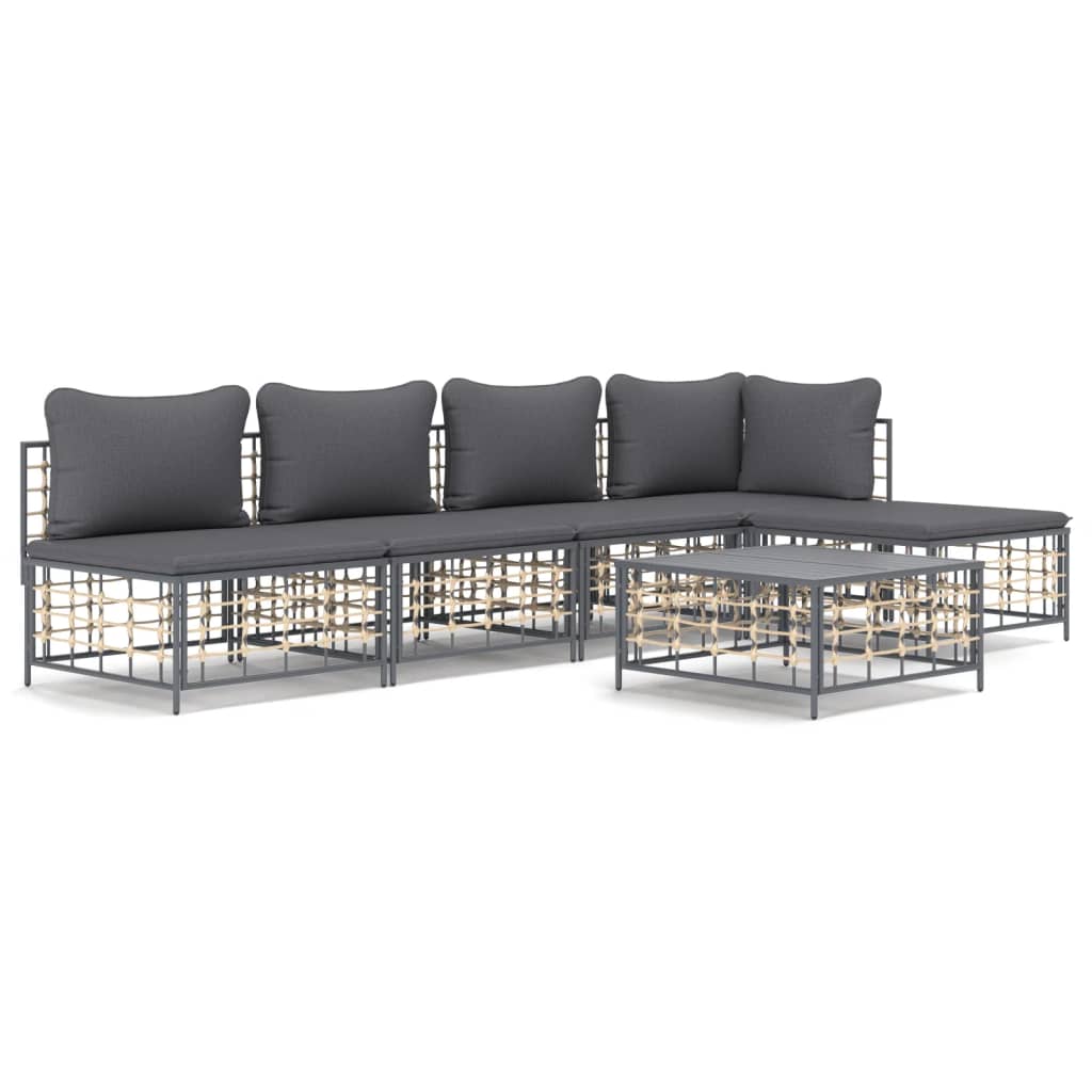 6 pcs garden furniture with braided resin anthracite cushions