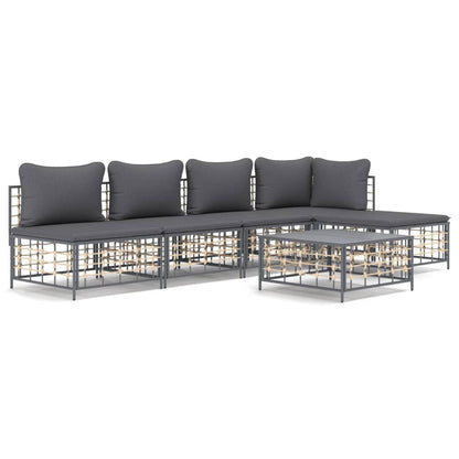 6 pcs garden furniture with braided resin anthracite cushions