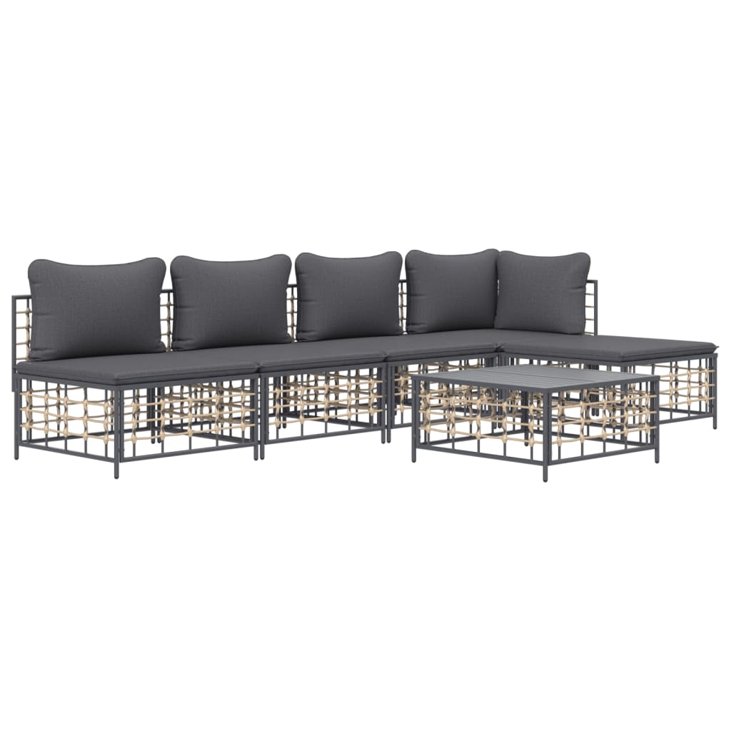 6 pcs garden furniture with braided resin anthracite cushions
