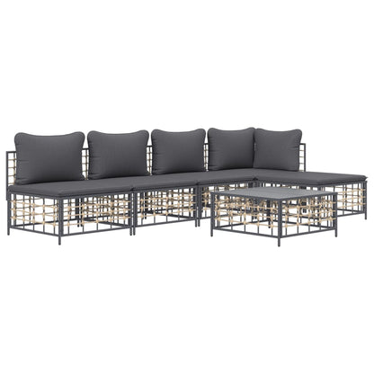 6 pcs garden furniture with braided resin anthracite cushions