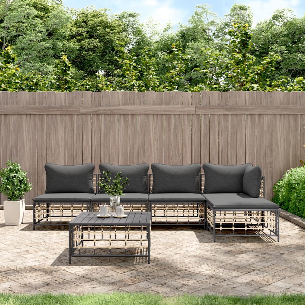 6 pcs garden furniture with braided resin anthracite cushions
