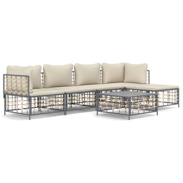 Salon de jardin 6 pcs avec coussins anthracite résine tressée