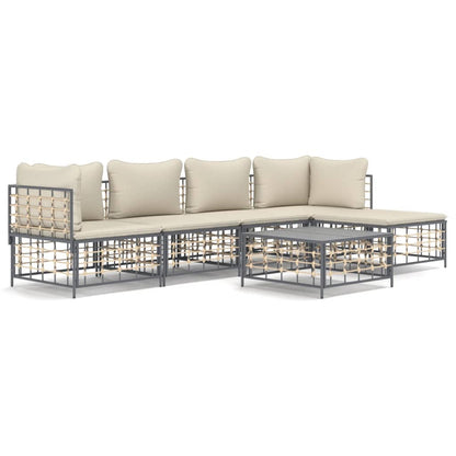 6 pcs garden furniture with braided resin anthracite cushions