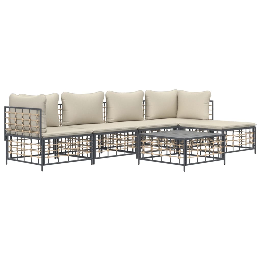6 pcs garden furniture with braided resin anthracite cushions