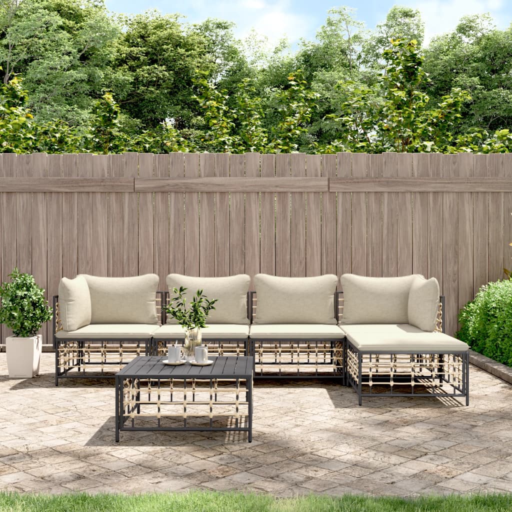 6 pcs garden furniture with braided resin anthracite cushions