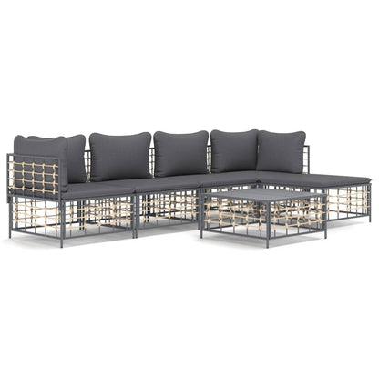 6 pcs garden furniture with braided resin anthracite cushions