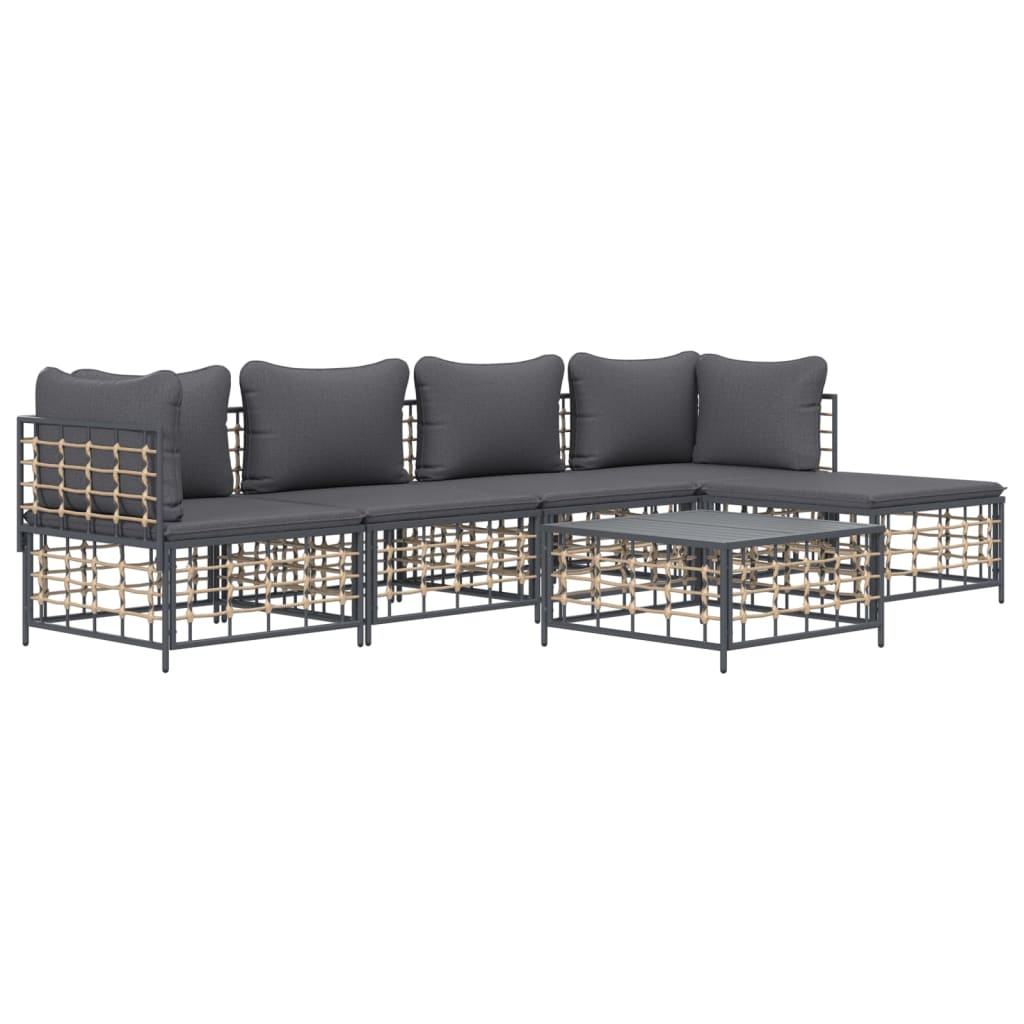 6 pcs garden furniture with braided resin anthracite cushions