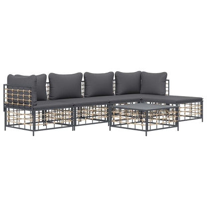 6 pcs garden furniture with braided resin anthracite cushions