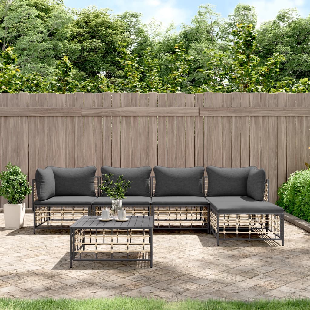 6 pcs garden furniture with braided resin anthracite cushions