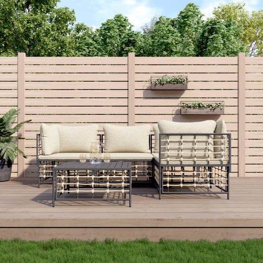 5 pezzi mobili da giardino con cuscini di antracite intrecciati intrecciati