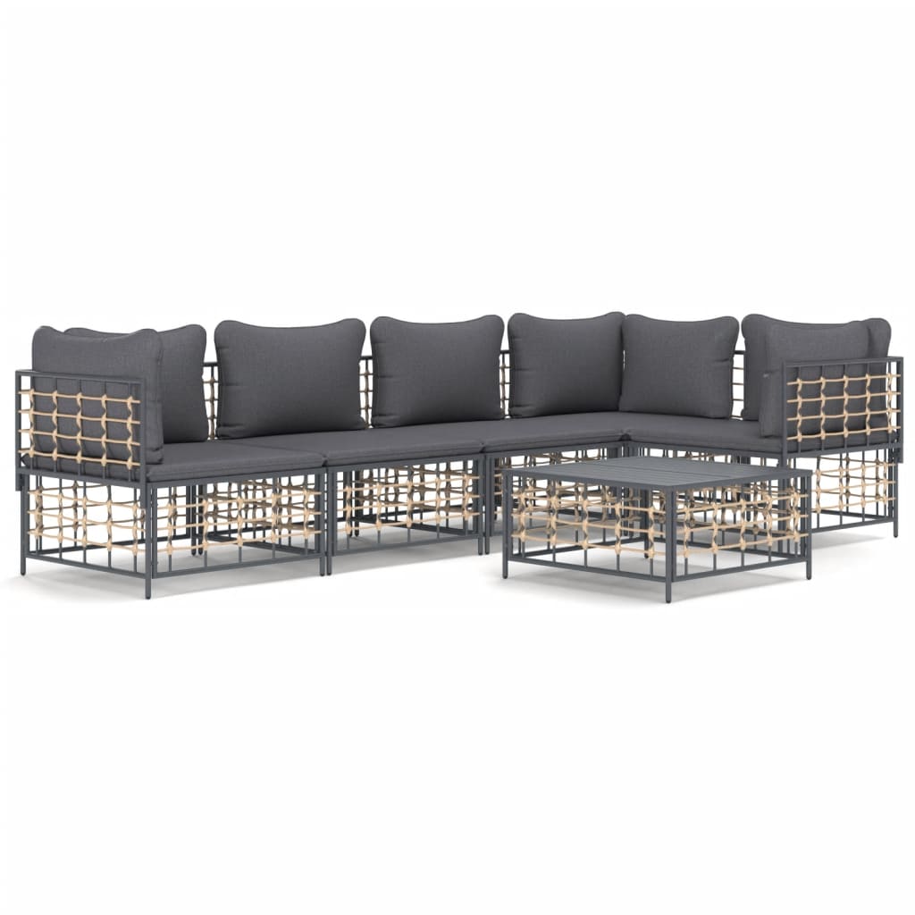 6 pcs garden furniture with braided resin anthracite cushions