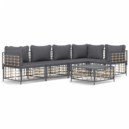6 pcs garden furniture with braided resin anthracite cushions