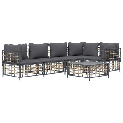 6 pcs garden furniture with braided resin anthracite cushions