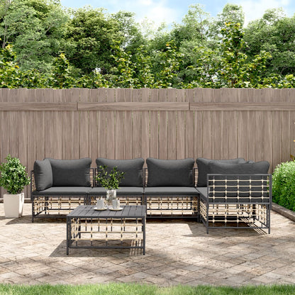 6 pcs garden furniture with braided resin anthracite cushions