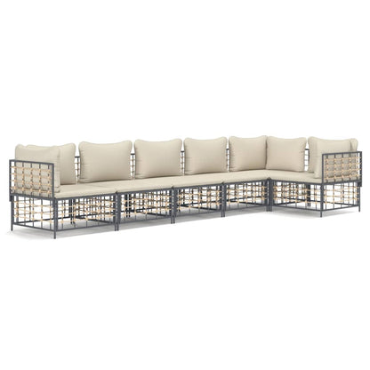 6 pcs garden furniture with braided resin anthracite cushions