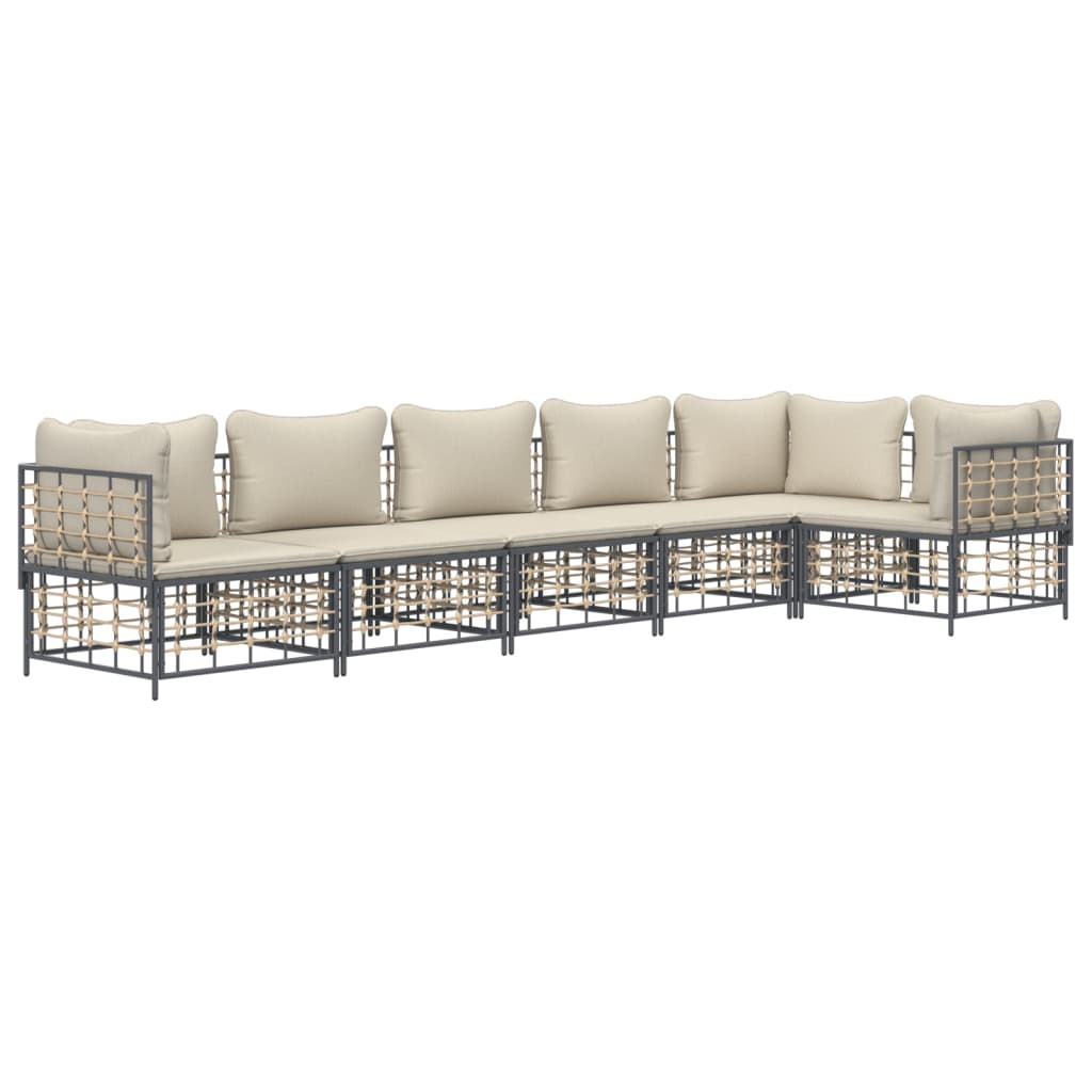 6 pcs garden furniture with braided resin anthracite cushions