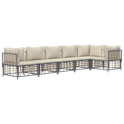 6 pcs garden furniture with braided resin anthracite cushions