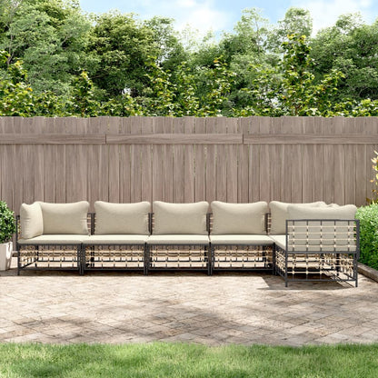 6 pcs garden furniture with braided resin anthracite cushions