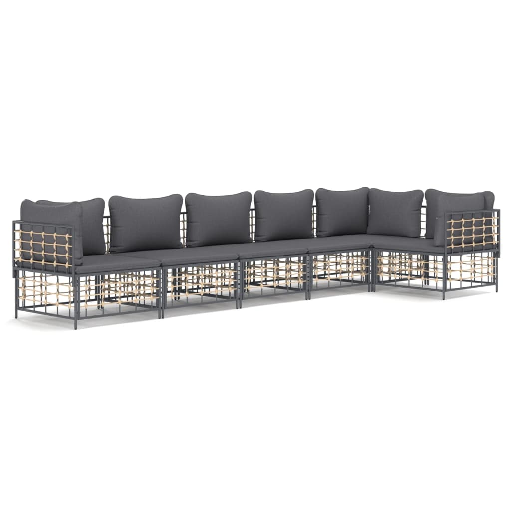 6 pcs garden furniture with braided resin anthracite cushions