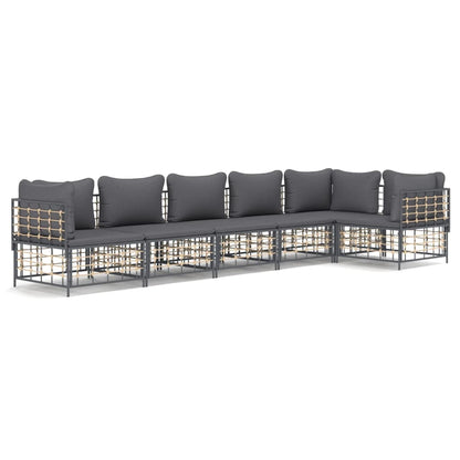 6 pcs garden furniture with braided resin anthracite cushions