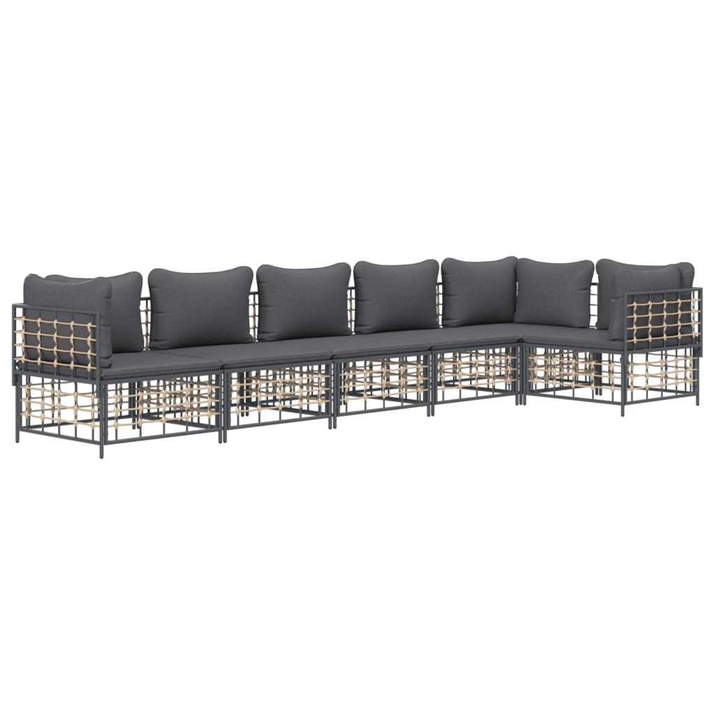 6 pcs garden furniture with braided resin anthracite cushions