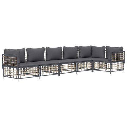 6 pcs garden furniture with braided resin anthracite cushions