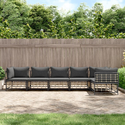 6 pcs garden furniture with braided resin anthracite cushions