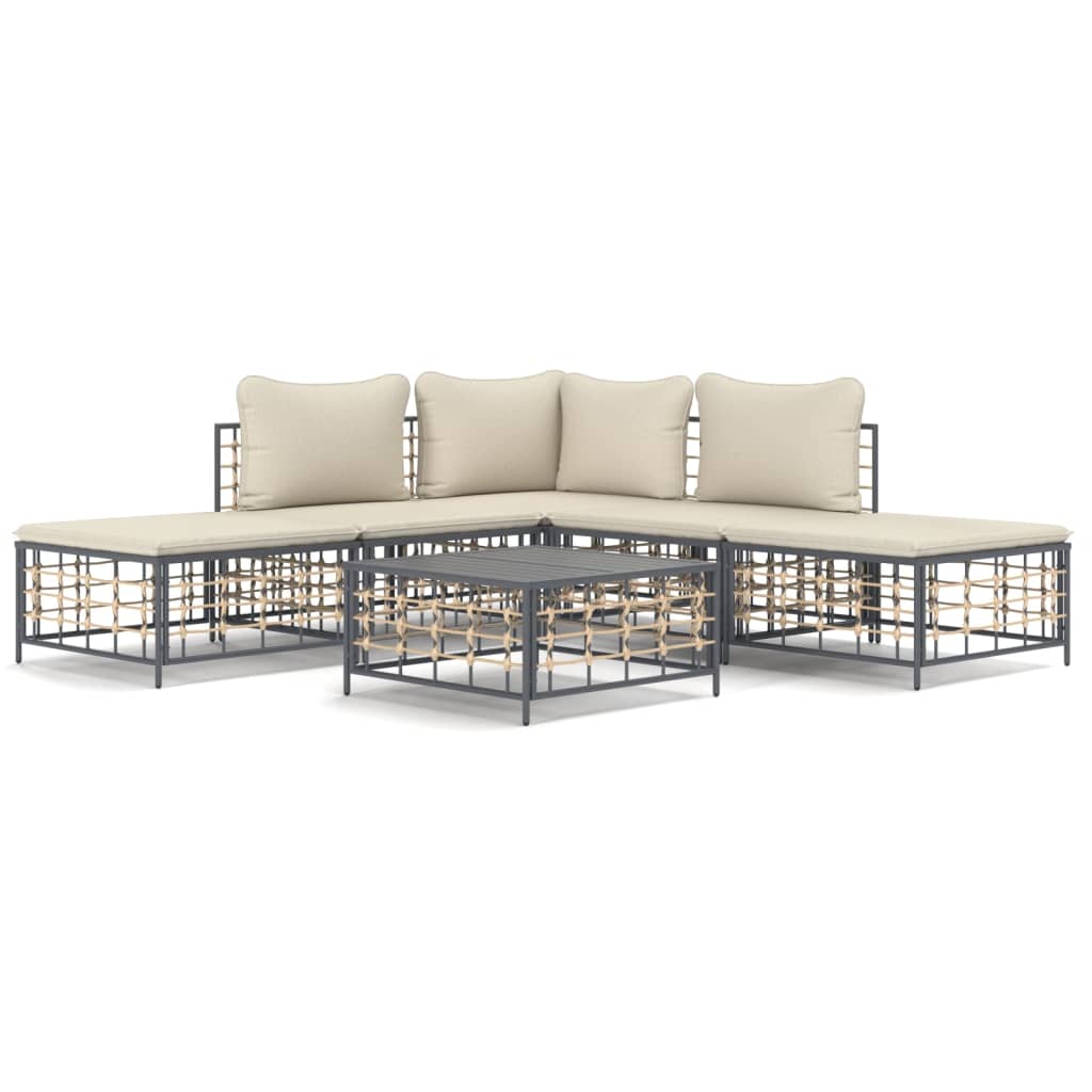 Salon de jardin 6 pcs avec coussins anthracite résine tressée