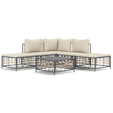 Salon de jardin 6 pcs avec coussins anthracite résine tressée