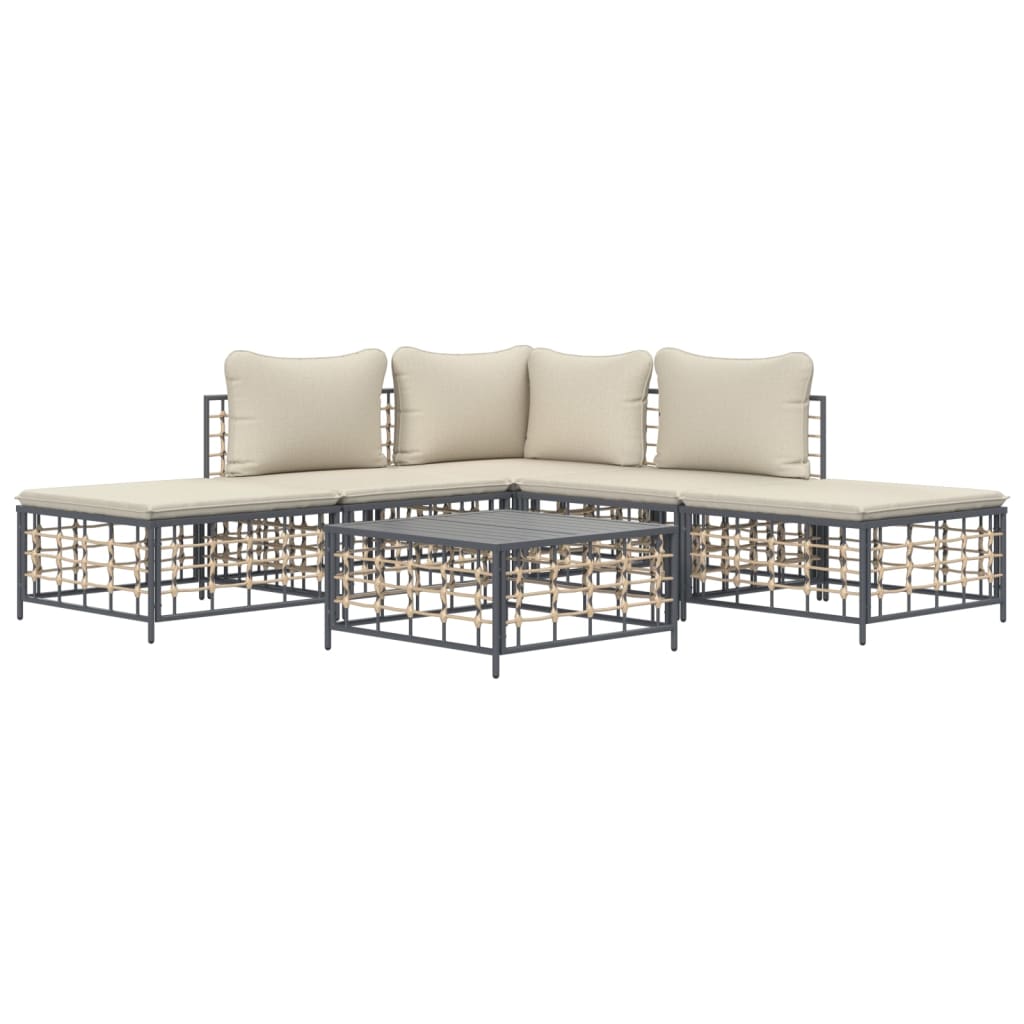 Salon de jardin 6 pcs avec coussins anthracite résine tressée