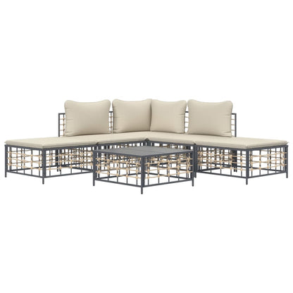 Salon de jardin 6 pcs avec coussins anthracite résine tressée