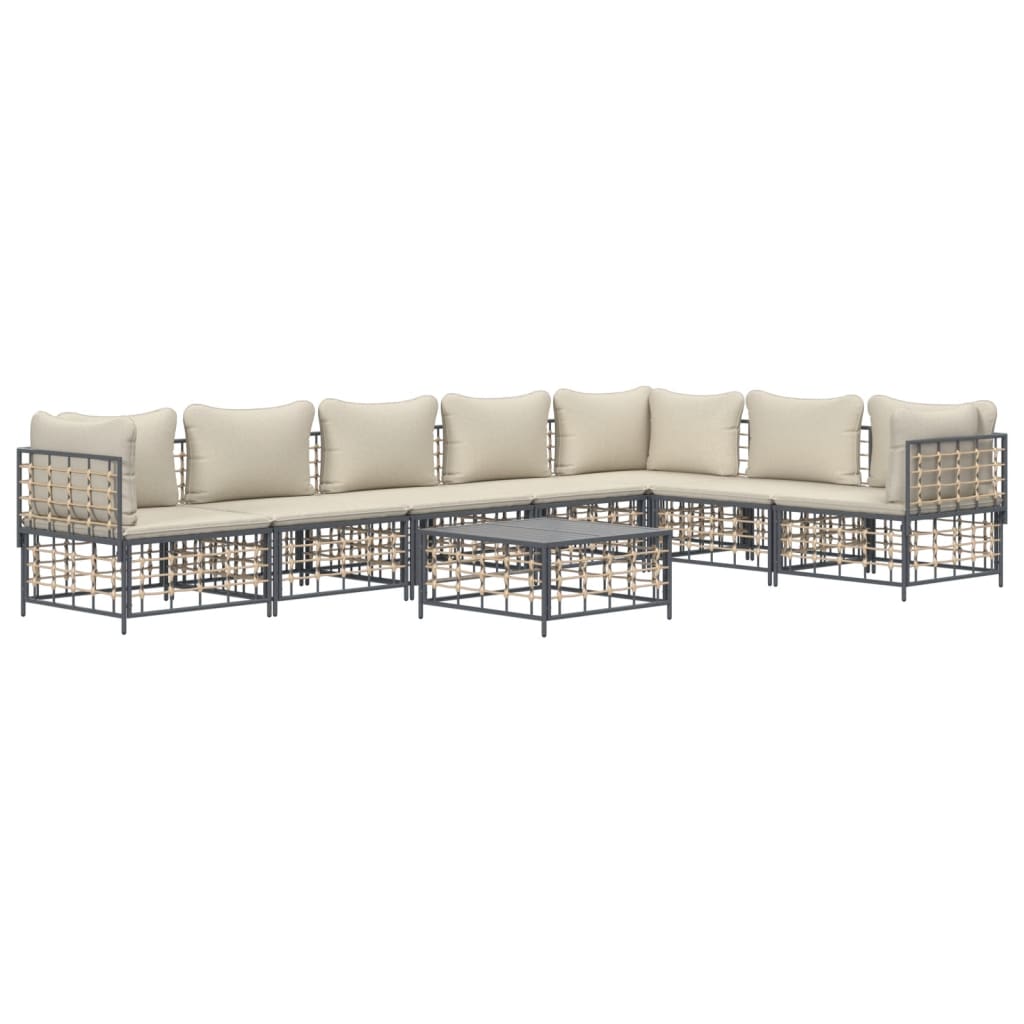 Salon de jardin 8 pcs avec coussins anthracite résine tressée