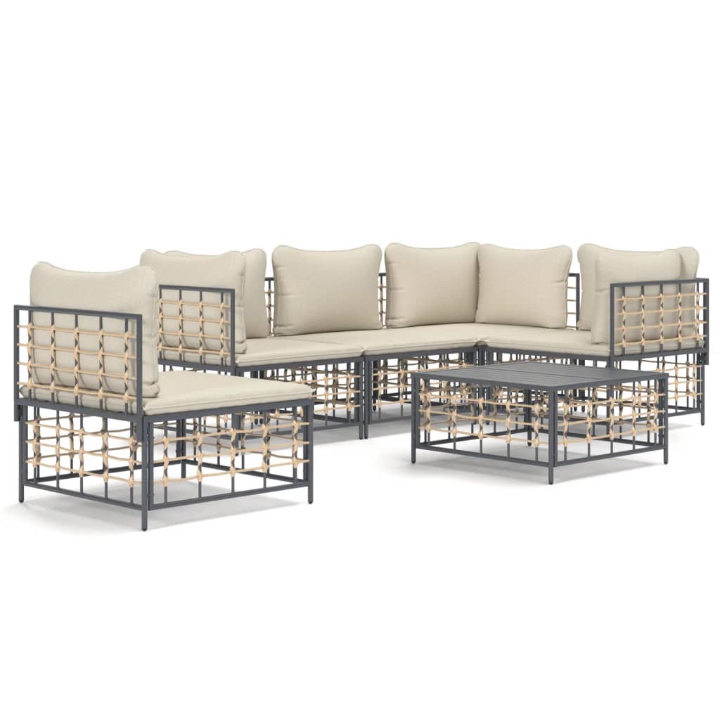 6 pcs garden furniture with braided resin anthracite cushions