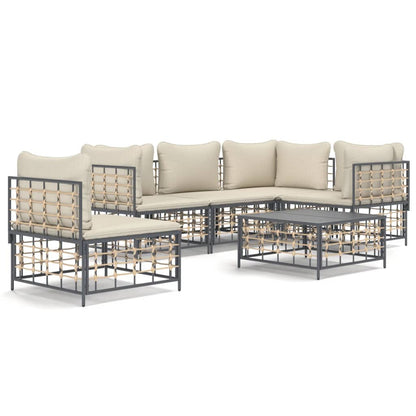 6 pcs garden furniture with braided resin anthracite cushions