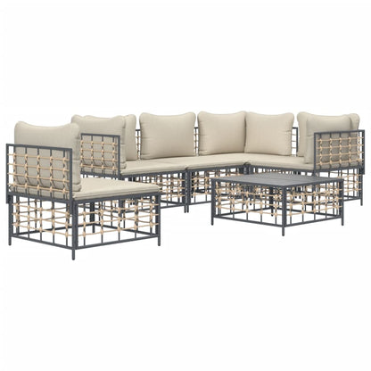 6 pcs garden furniture with braided resin anthracite cushions