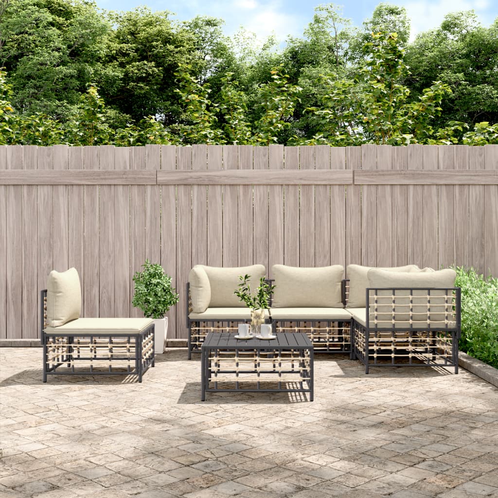 6 pcs garden furniture with braided resin anthracite cushions