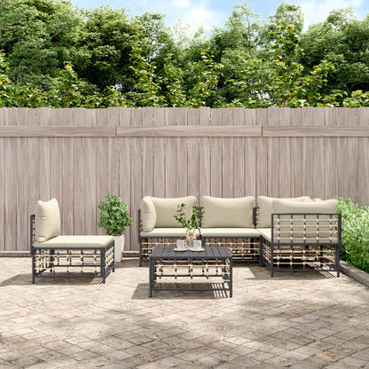 6 pcs garden furniture with braided resin anthracite cushions