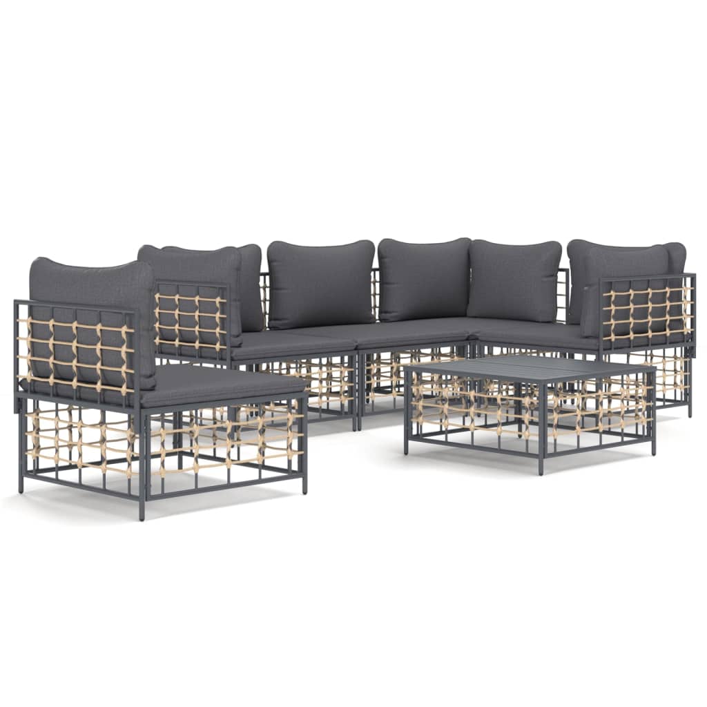 6 pcs garden furniture with braided resin anthracite cushions