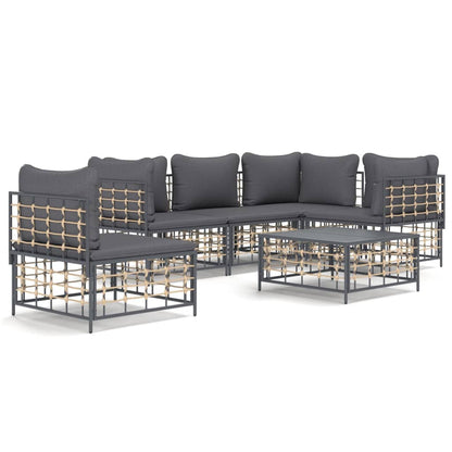 6 pcs garden furniture with braided resin anthracite cushions