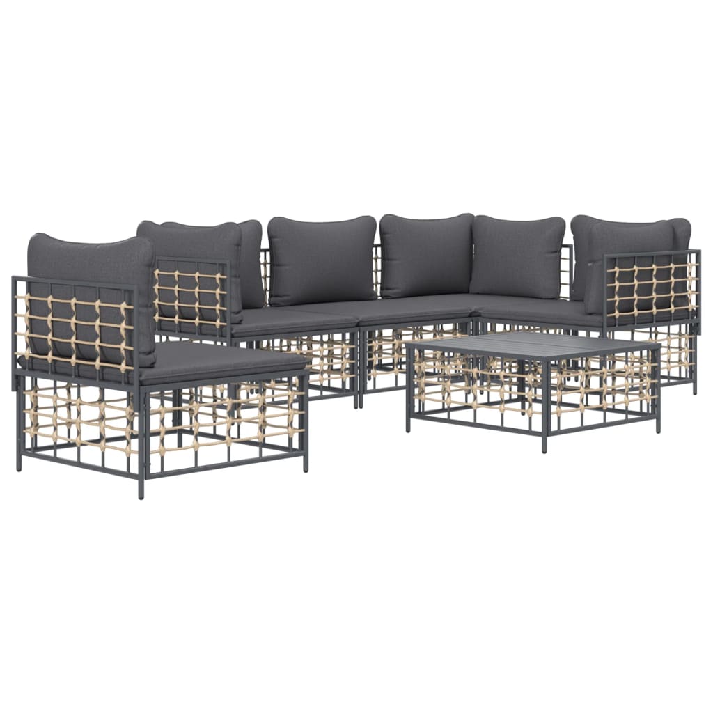 6 pcs garden furniture with braided resin anthracite cushions