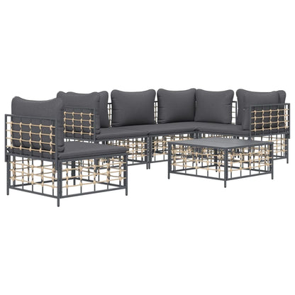 6 pcs garden furniture with braided resin anthracite cushions