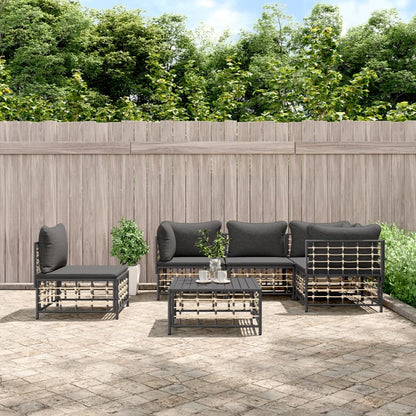 6 pcs garden furniture with braided resin anthracite cushions