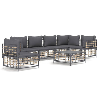 7 pcs garden furniture with braided resin anthracite cushions